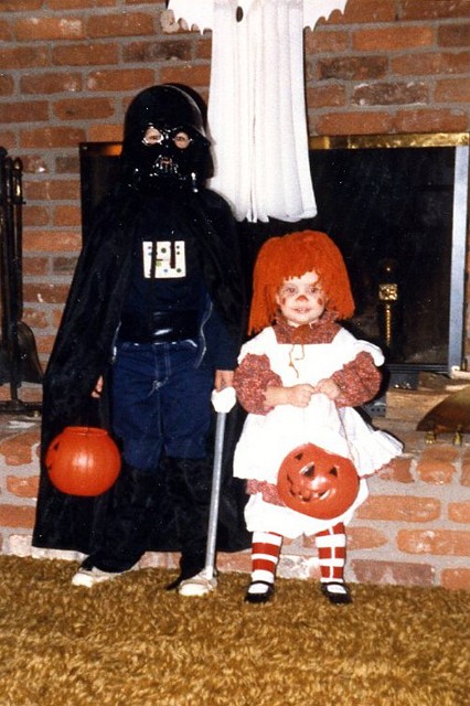 Julie_083 copy.jpg - You (Raggedy Ann) pose with Darth Vader (James) before trick or treating in the neighborhood
